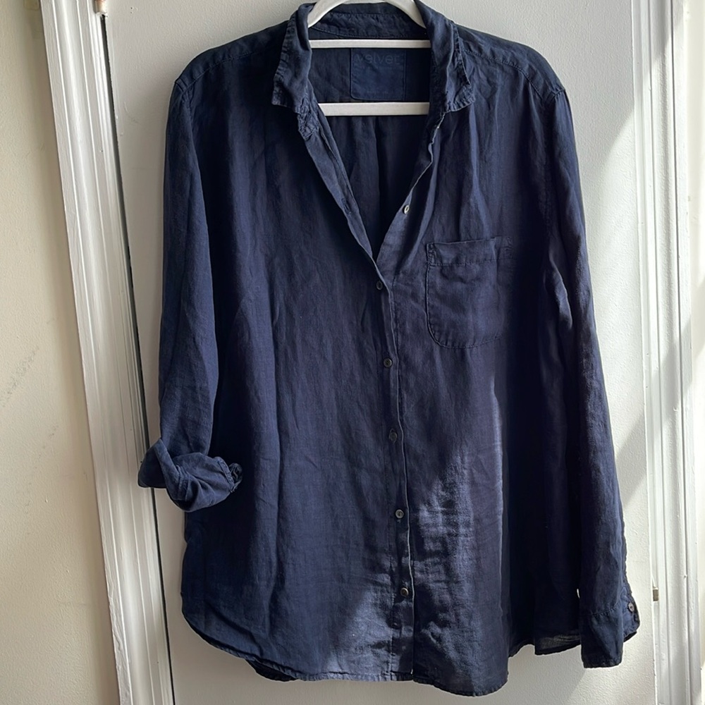 Velvet by Graham & Spencer oversized linen blouse navy